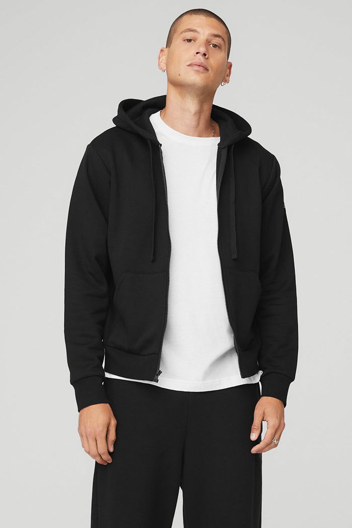 Alo Yoga Everyday Full Zip Men's Hoodie Black | YQBLREN-14