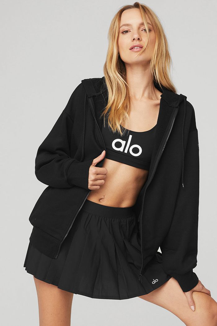 Alo Yoga Everyday Full Zip Women's Hoodie Black | DTMXBCY-14