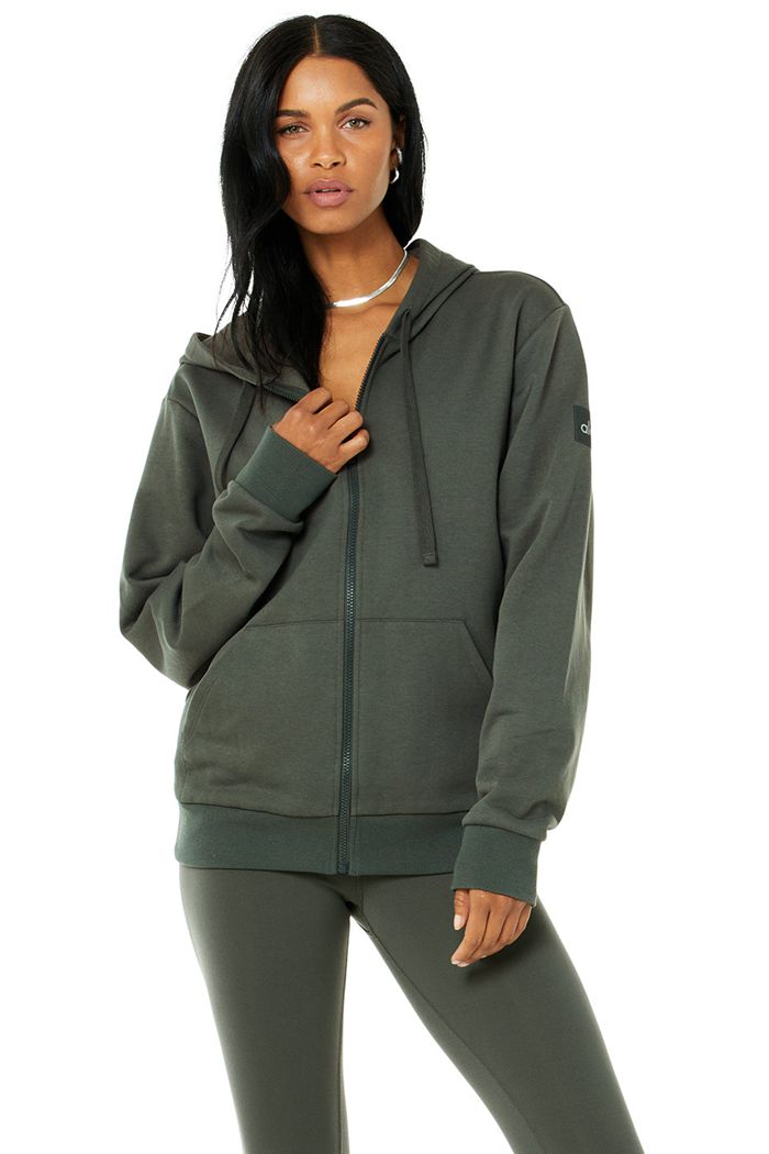 Alo Yoga Everyday Full Zip Women's Hoodie Dark Green | JHVEYOW-67