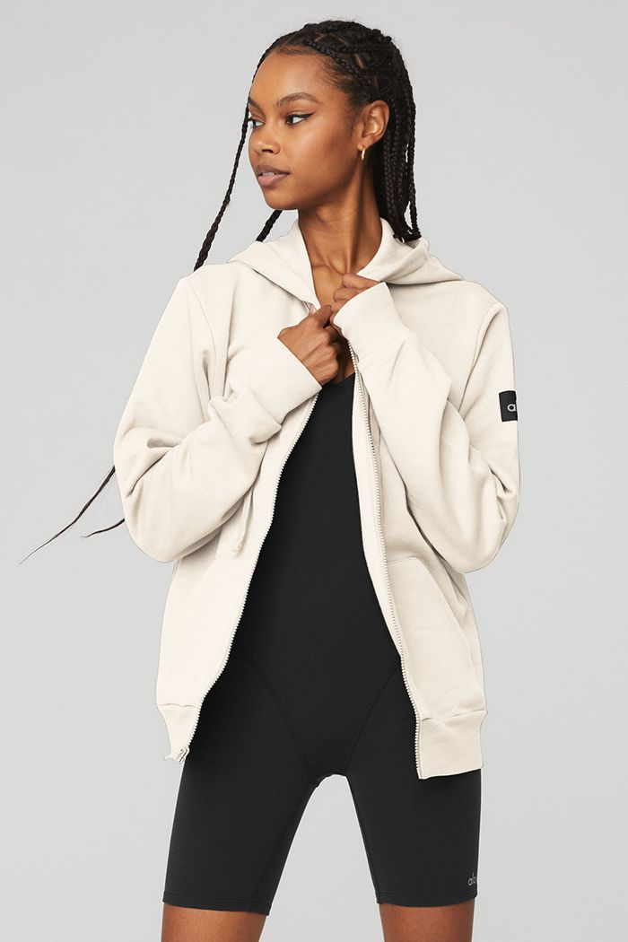 Alo Yoga Everyday Full Zip Women's Hoodie White | WESNCZY-41