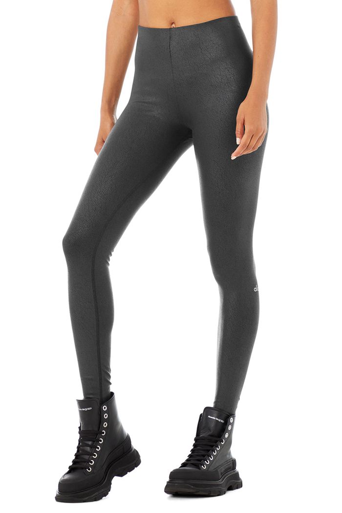 Alo Yoga Faux Leather Airbrush High-Waist Women's Leggings Black | SYIWHBD-54