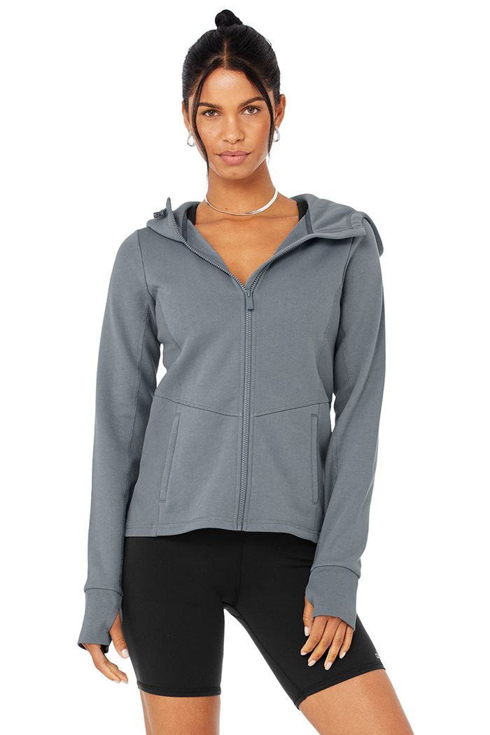 Alo Yoga Foundation Zip Women's Hoodie Grey | SQZDRHT-78