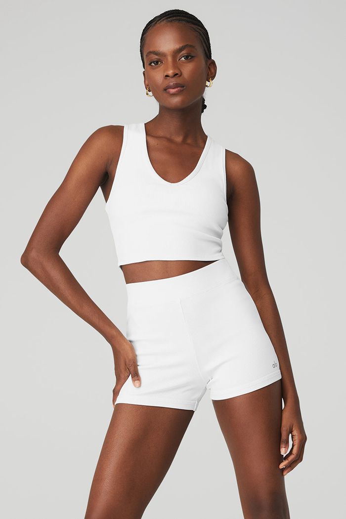 Alo Yoga Goddess Ribbed Cropped Racerback Women's Tank Tops White | JSEGPHR-67