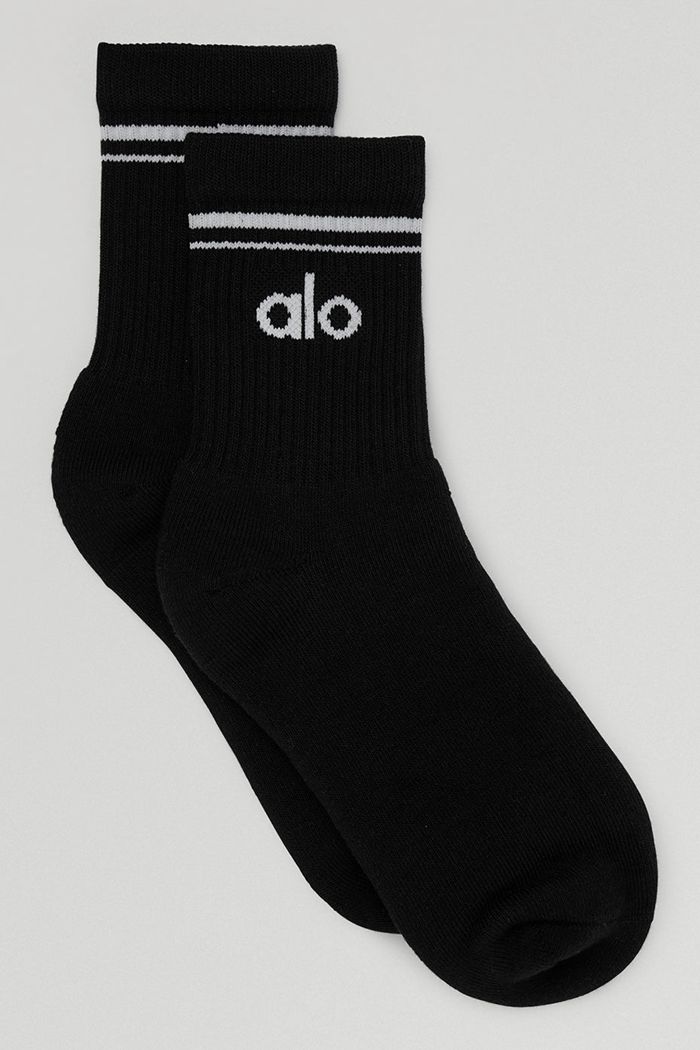 Alo Yoga Half-Crew Throwback Men's Socks Black White | GMHANIQ-20