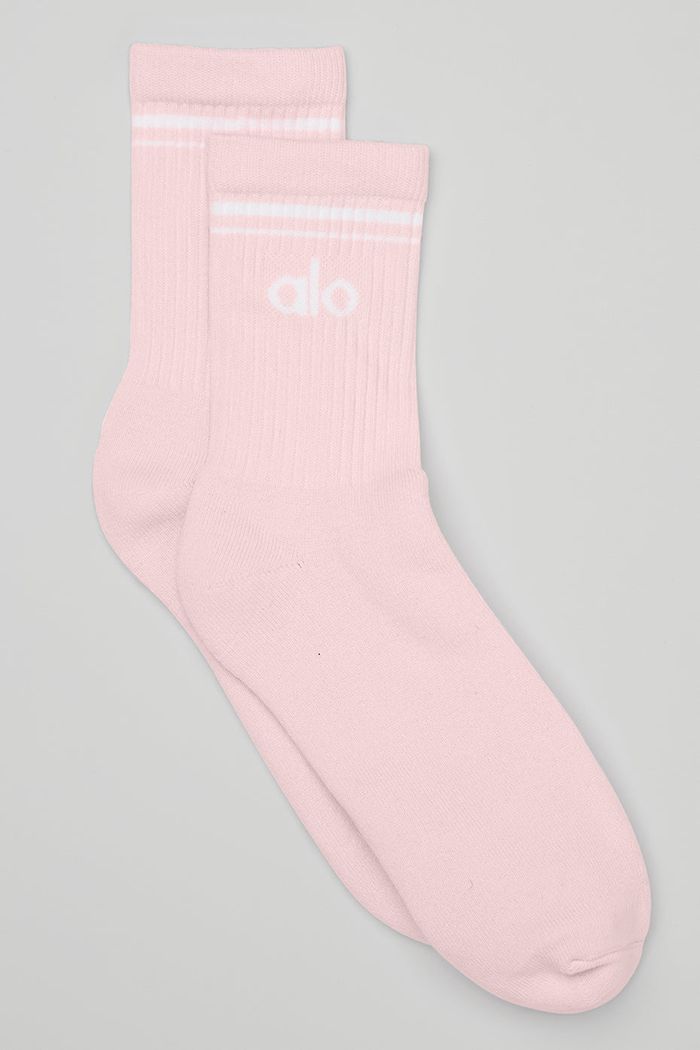 Alo Yoga Half-Crew Throwback Men's Socks Pink White | YLFHMRW-02