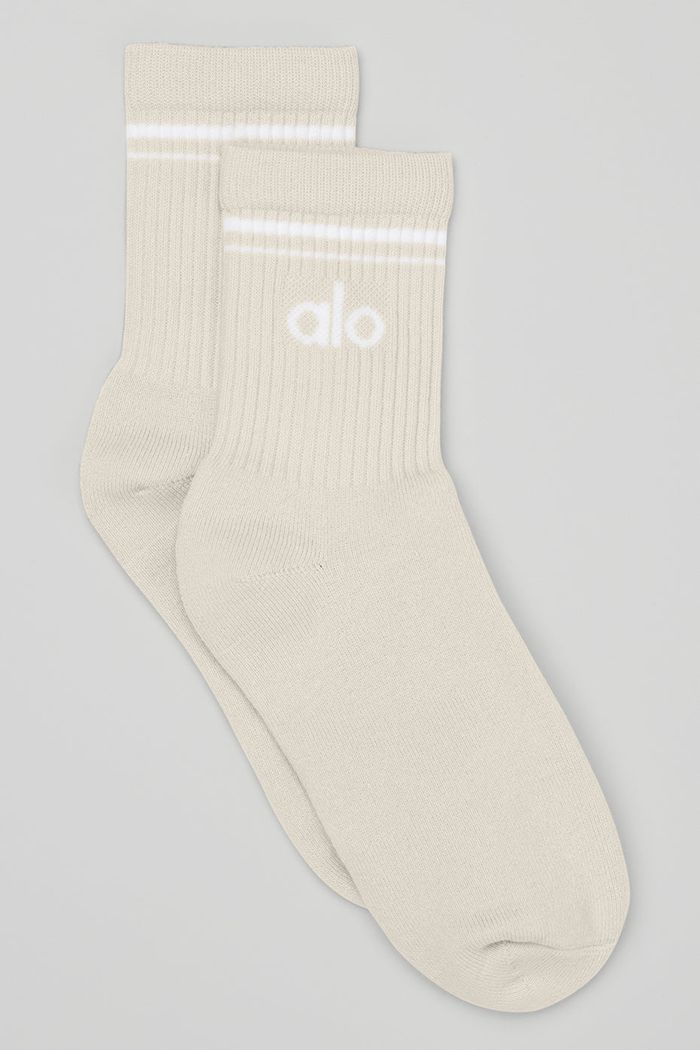 Alo Yoga Half-Crew Throwback Men's Socks Beige White | ZWLUXJO-51