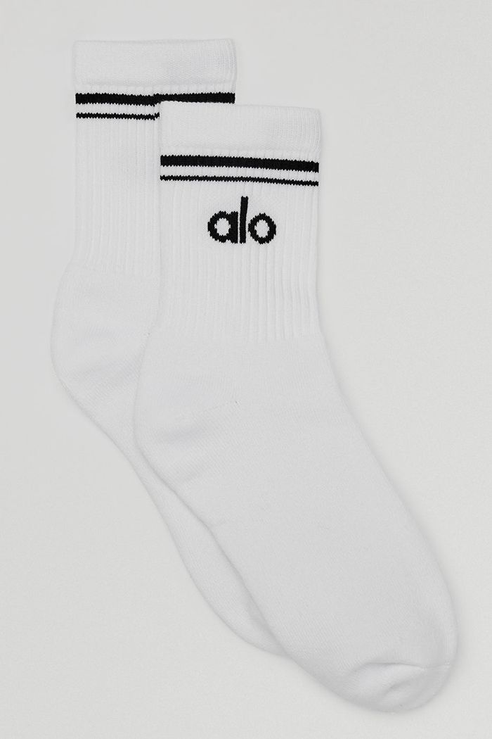 Alo Yoga Half-Crew Throwback Women's Socks White | PSJDECT-48