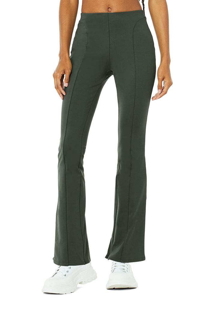 Alo Yoga High-Waist 7/8 Zip It Flare Women's Leggings Dark Green | OFKEPHG-45