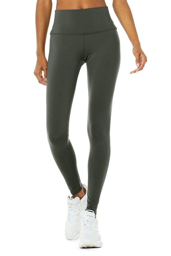 Alo Yoga High-Waist Airbrush Women's Leggings Dark Green | IXLDKHC-49