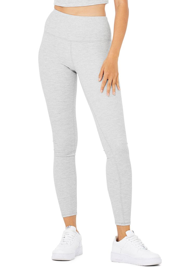 Alo Yoga High-Waist Micro Waffle LowKey Women's Leggings Grey | GPBKCWX-52