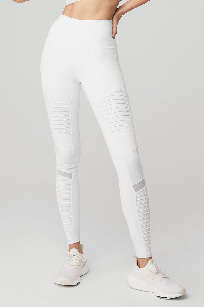 Alo Yoga High-Waist Moto Women's Leggings White | CSBEWKF-09