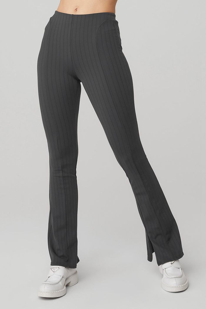 Alo Yoga High-Waist Pinstripe Zip It Flare Women's Leggings Dark Grey | EXOWAQZ-19