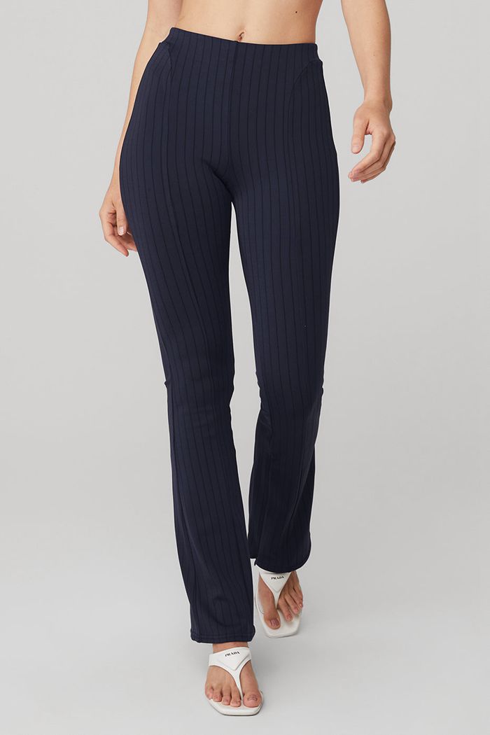 Alo Yoga High-Waist Pinstripe Zip It Flare Women's Leggings Black | RETXZBI-57