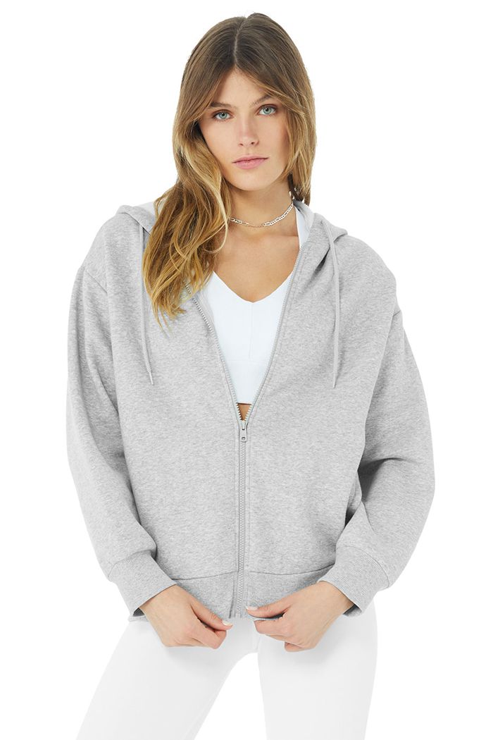 Alo Yoga Hype Full Zip Women's Hoodie Grey | RSTUNKG-58