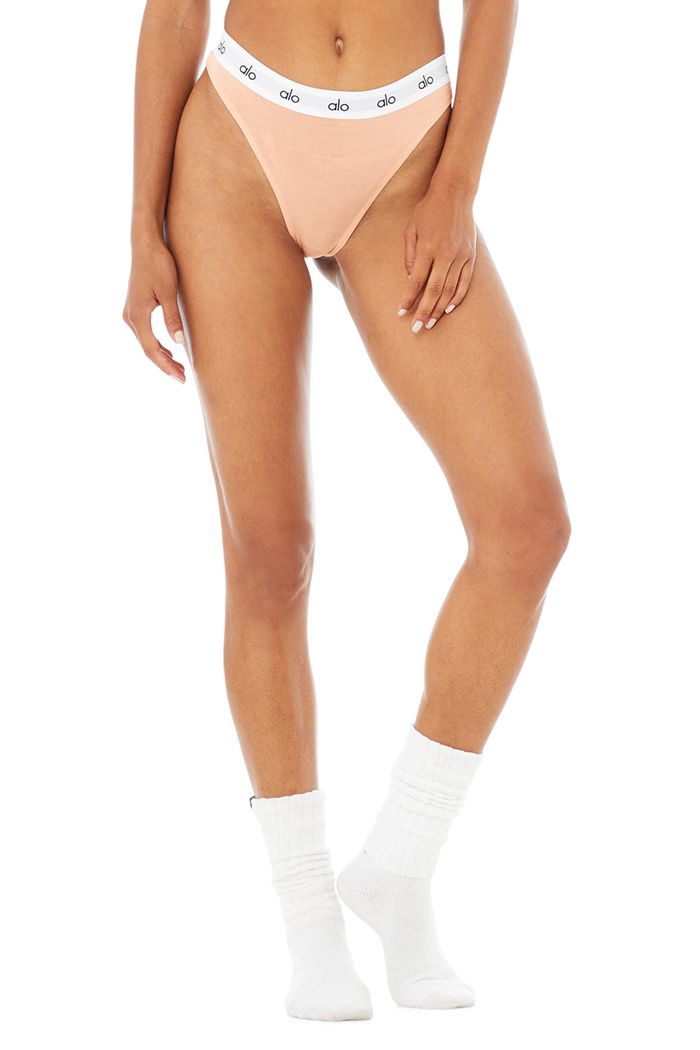 Alo Yoga Icon High-Cut Thong Women's Underwear Beige | FDNYAUZ-07