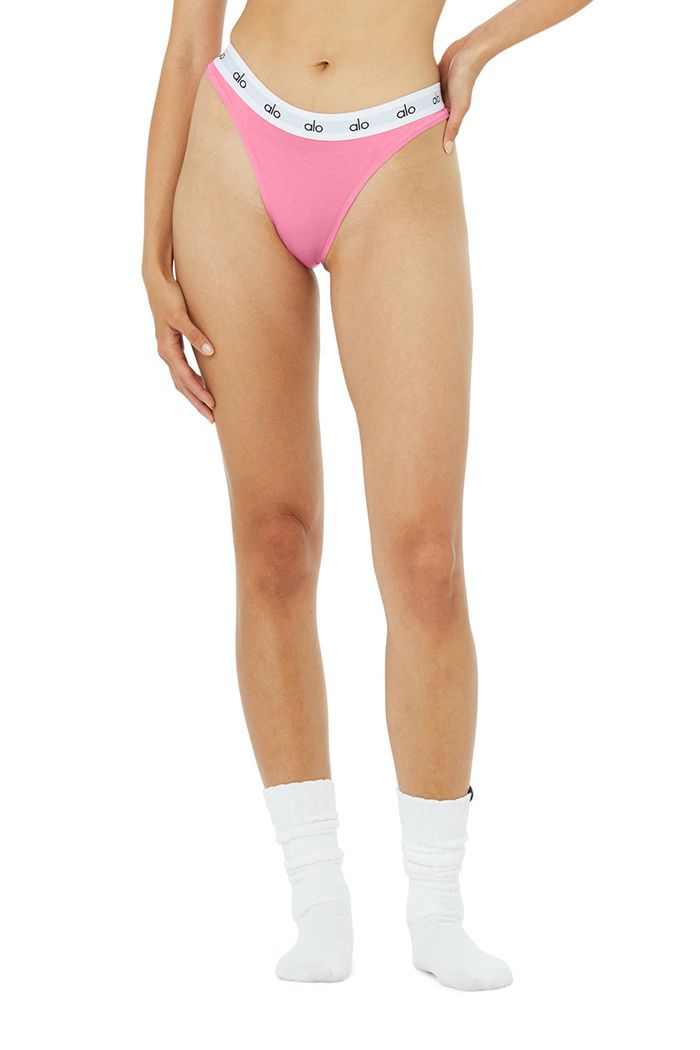 Alo Yoga Icon High-Cut Thong Women's Underwear Pink | QOSRPIY-13