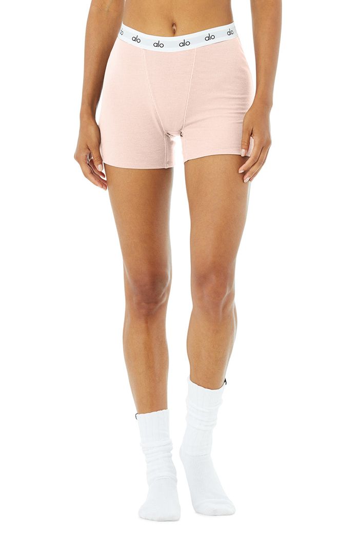 Alo Yoga Icon Ribbed Boy Women's Short Pink Purple | BOTDWHQ-38