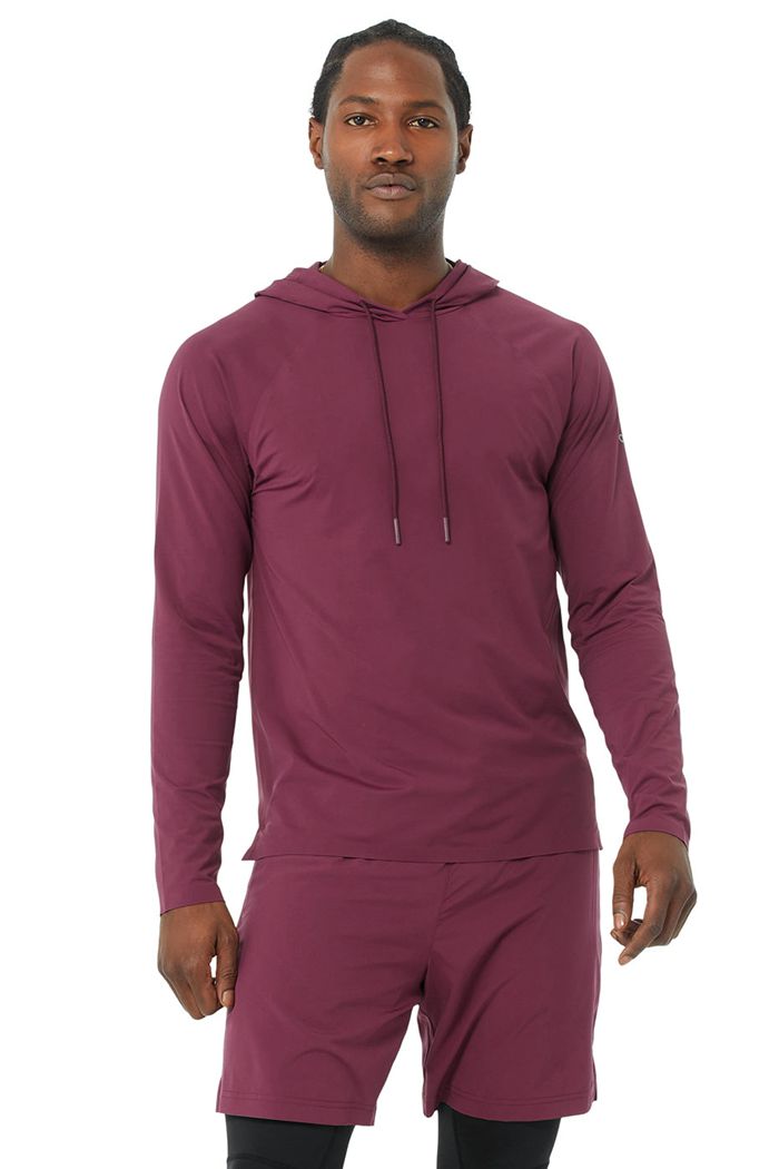 Alo Yoga Idol Hooded Runner Men's Hoodie Red | GIDRWVP-74