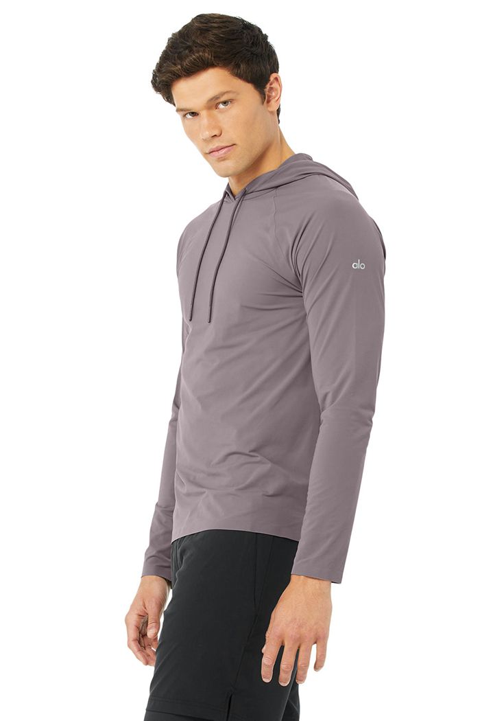 Alo Yoga Idol Hooded Runner Men's Hoodie Purple | TULZNHR-40