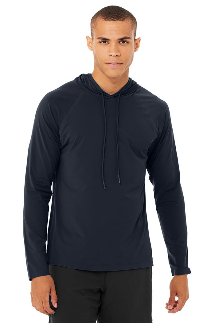 Alo Yoga Idol Hooded Runner Men's Hoodie Navy | YKEJLPG-52