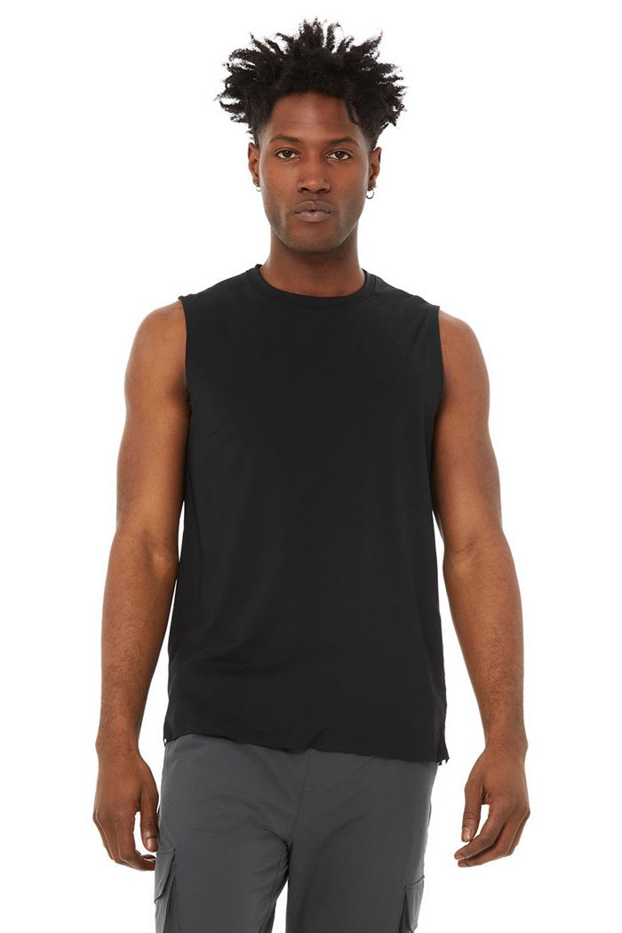 Alo Yoga Idol Performance Men's Tank Tops Black | ULNZJHT-82