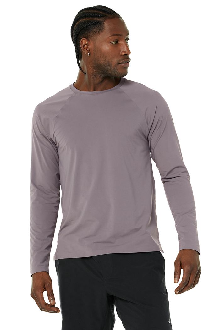 Alo Yoga Idol Performance Tee Men's Long Sleeve Purple | QMVOHTS-09