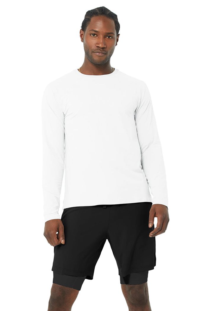 Alo Yoga Idol Performance Tee Men's Long Sleeve White | VTHGYOB-98