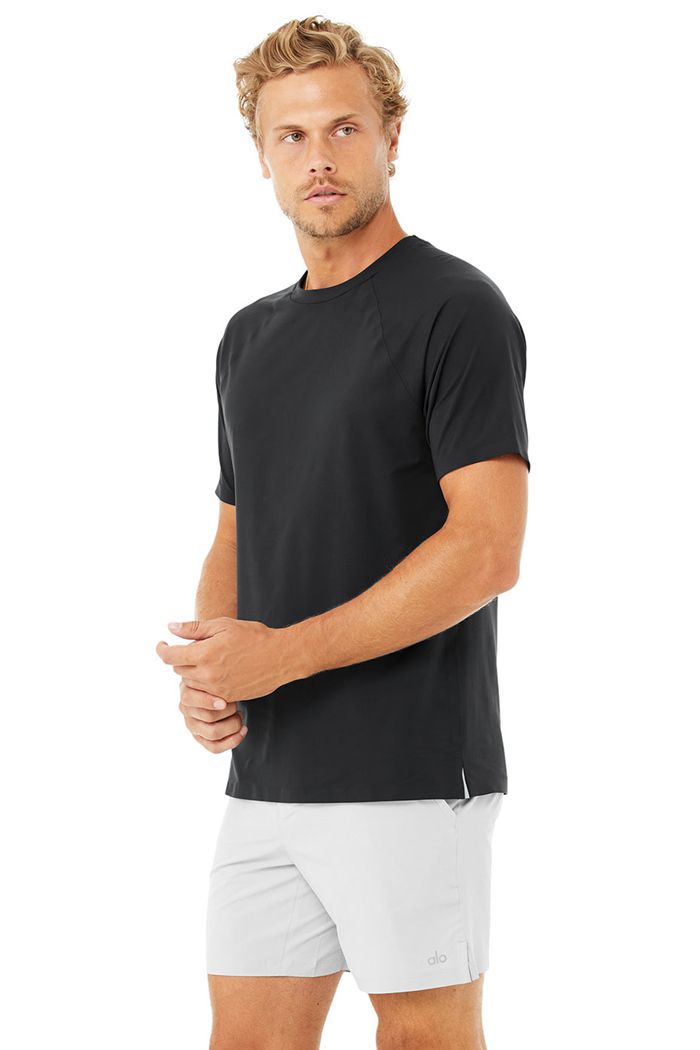 Alo Yoga Idol Performance Tee Men's Short Sleeve Black | UVQTXGC-70