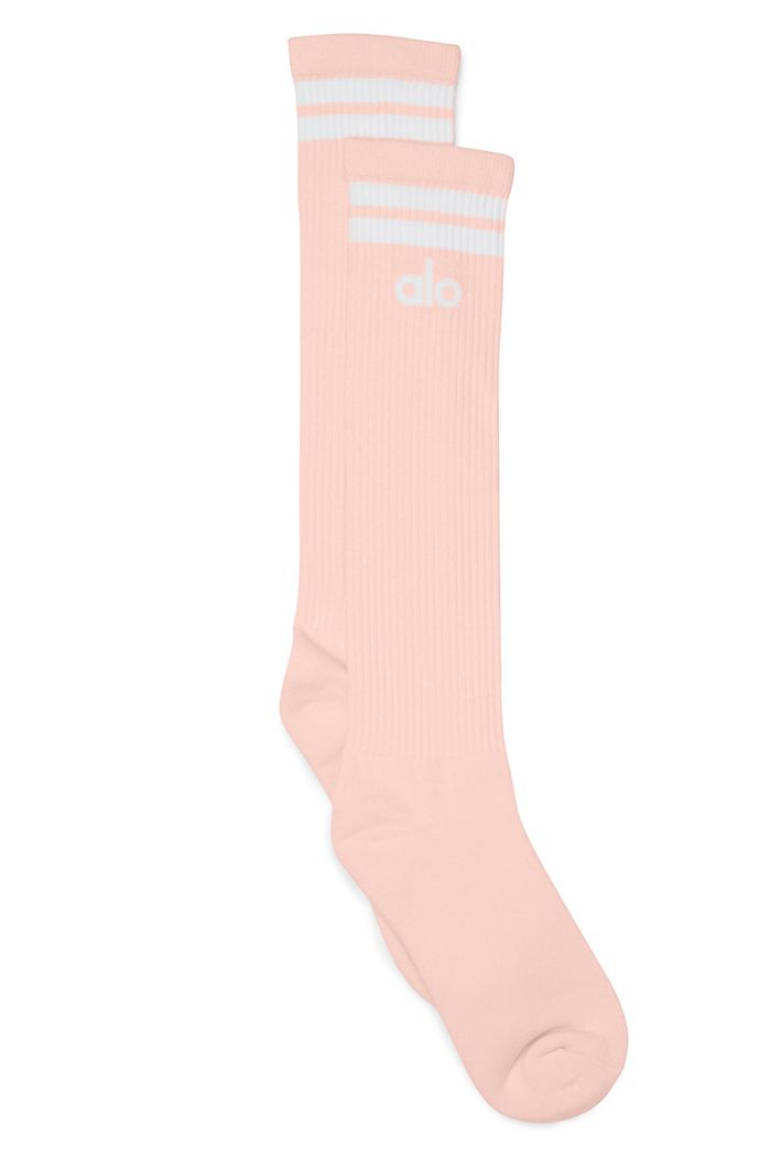 Alo Yoga Knee-High Throwback Women's Socks Pink White | PSCXQMK-35