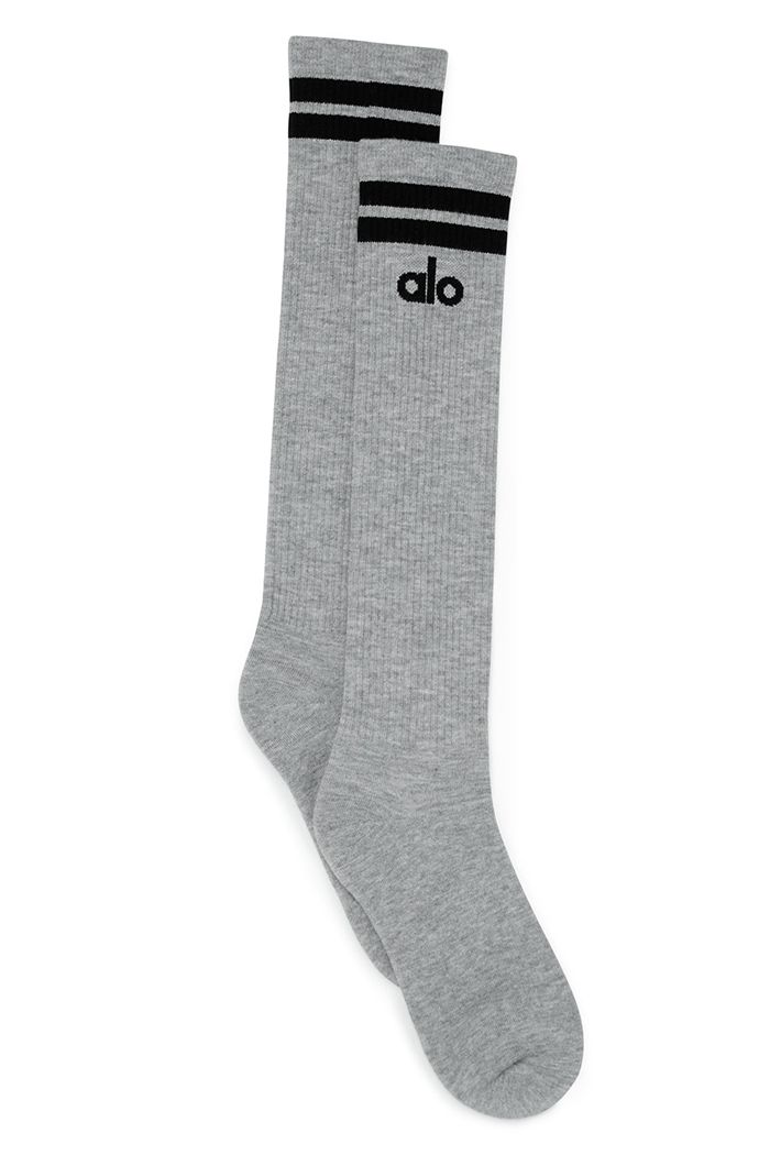 Alo Yoga Knee-High Throwback Women's Socks Grey Black | RFINKDG-80