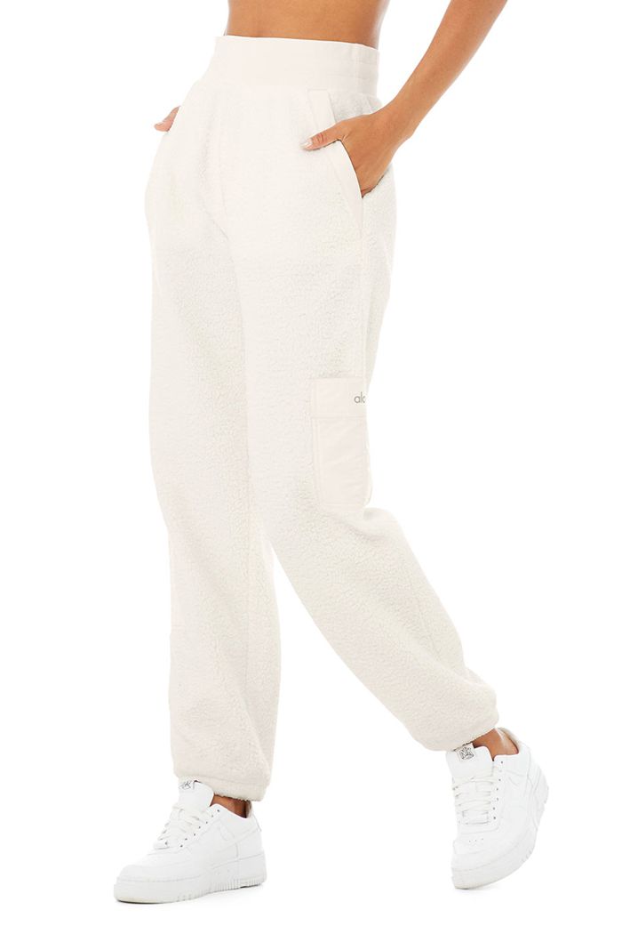 Alo Yoga Micro Sherpa High-Waist Solstice Sweat Women's Pants White | FWSAPYV-96