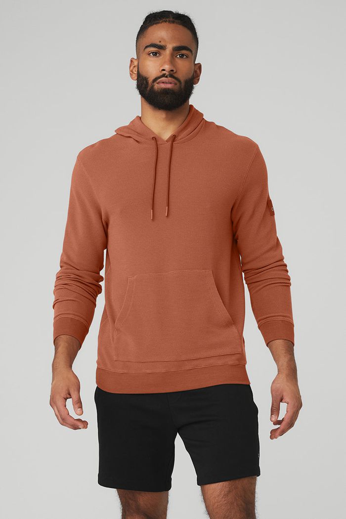 Alo Yoga Micro Waffle Fast Break Men's Hoodie Red | NJDTEFO-69