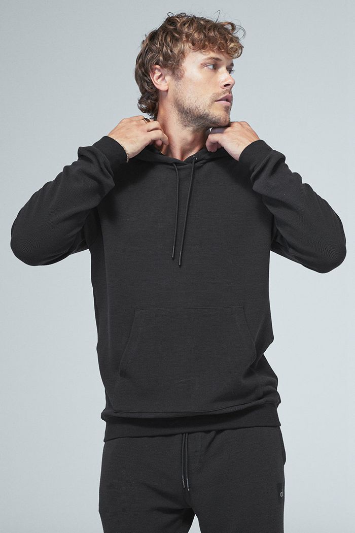 Alo Yoga Micro Waffle Fast Break Men's Hoodie Black | VZIOLHT-23