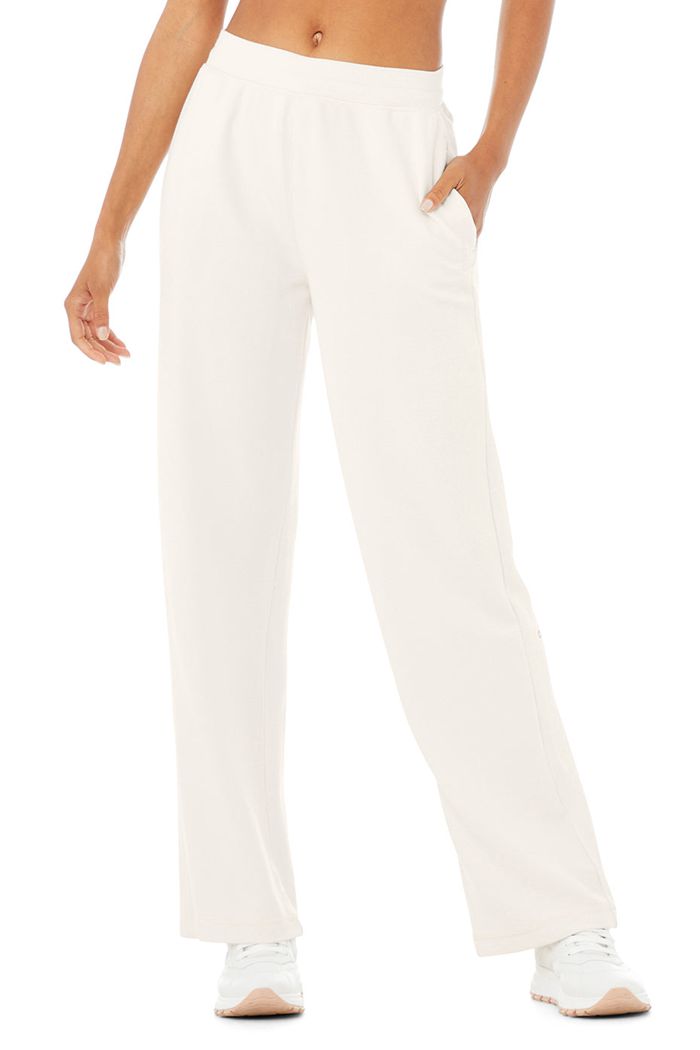 Alo Yoga Micro Waffle High-Waist Pleasant Wide Leg Women's Pants White | JDQXCWZ-56