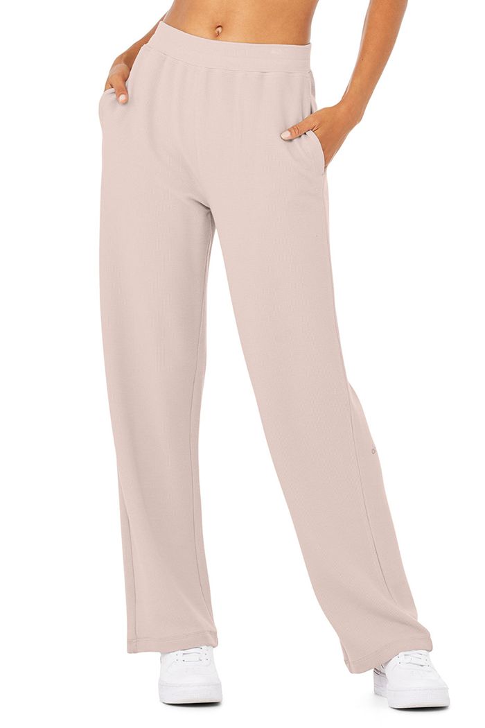 Alo Yoga Micro Waffle High-Waist Pleasant Wide Leg Women's Pants Pink | MDPTCFB-40