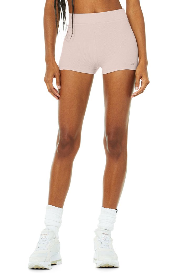 Alo Yoga Micro Waffle Pleasant Boy Women's Short Pink | MCEHVUO-07