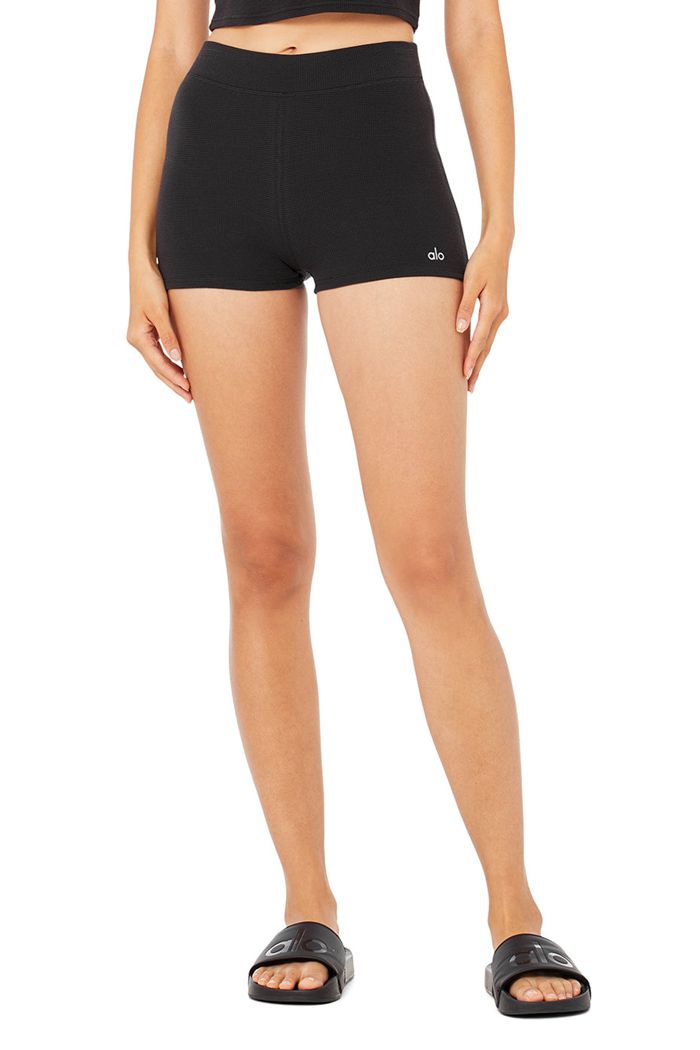 Alo Yoga Micro Waffle Pleasant Boy Women's Short Black | NAXBPDR-96