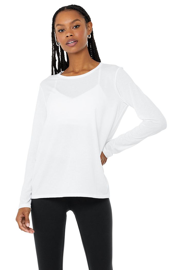 Alo Yoga Motion Women's Long Sleeve White | TFAKURC-57