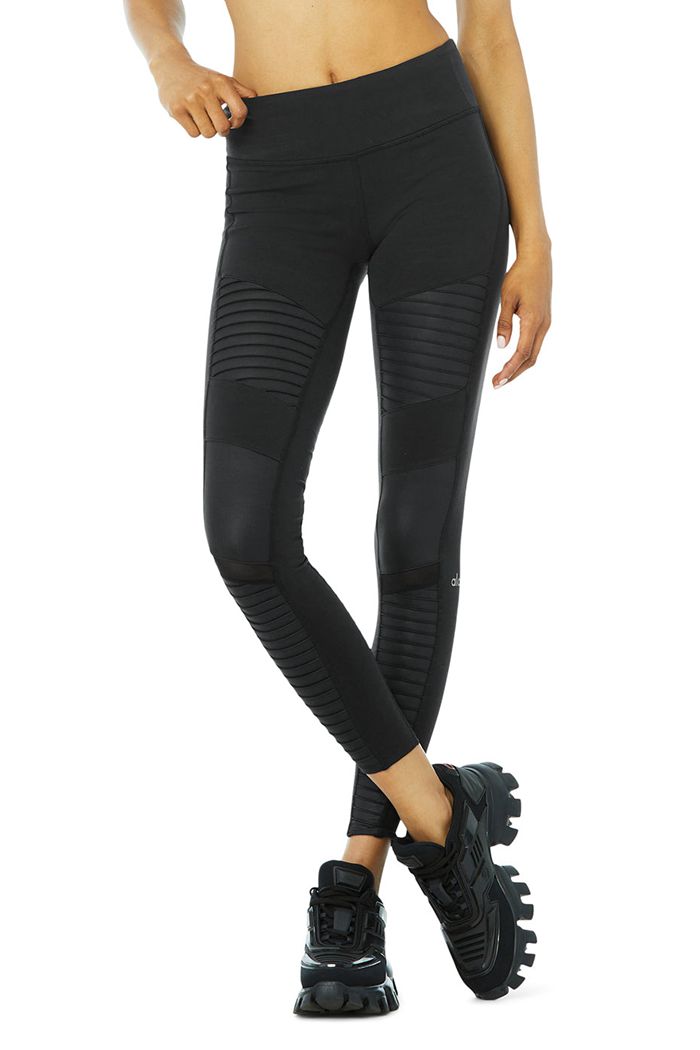 Alo Yoga Moto Women's Leggings Black | TDVNFGH-59