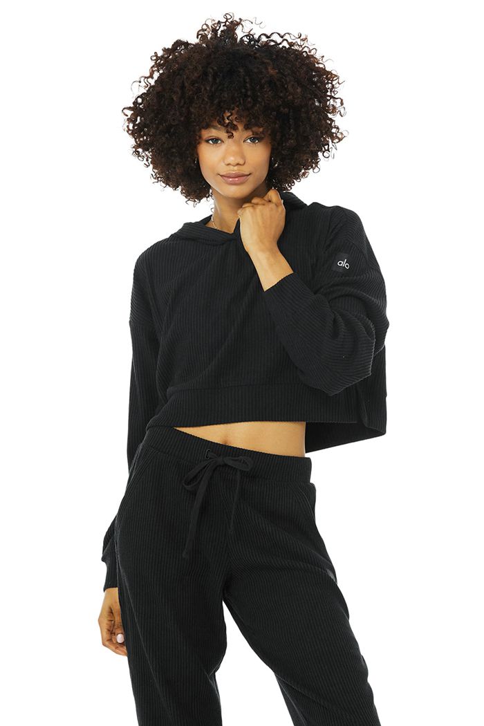 Alo Yoga Muse Women's Hoodie Black | UNVBFRD-03