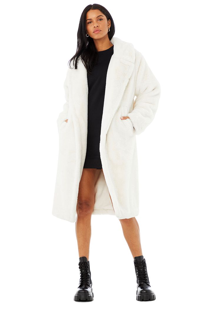 Alo Yoga Oversized Faux Fur Trench Women's Coat White | KTBLRWN-78