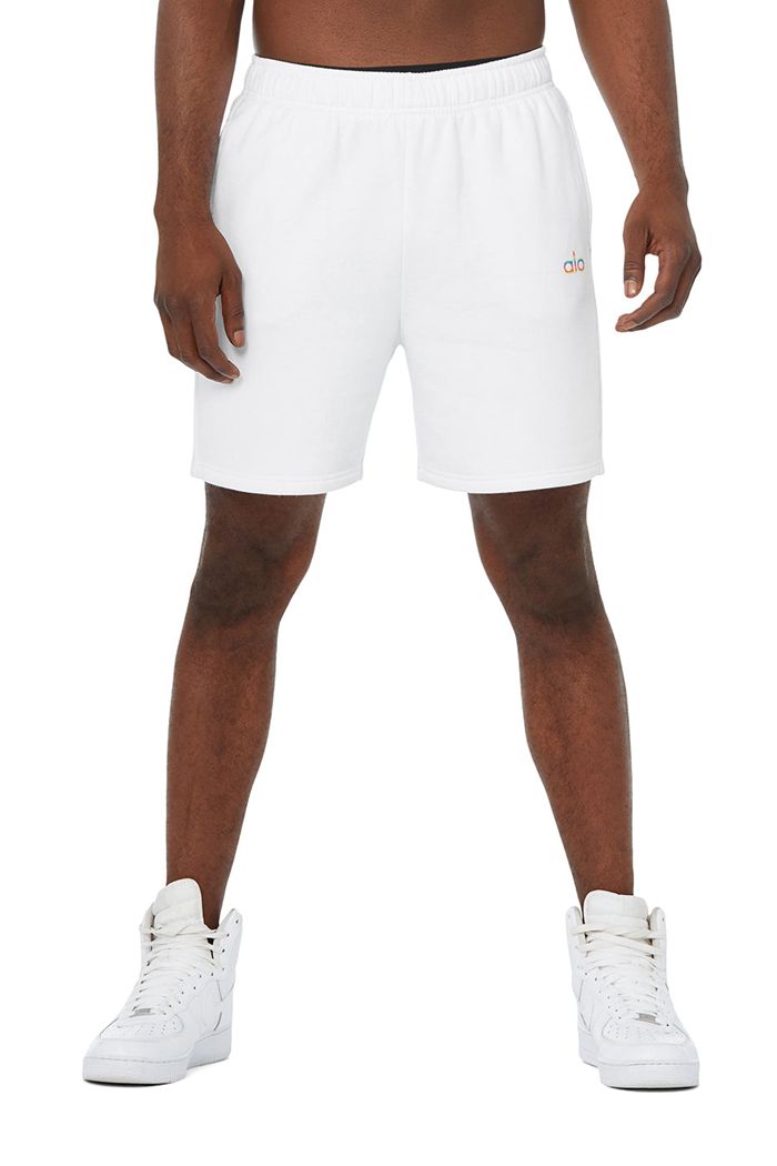 Alo Yoga Pride Accolade Sweat Men's Short White | WYAVTDI-65