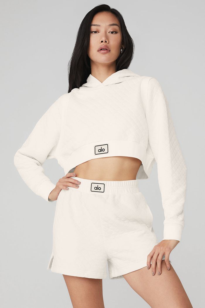 Alo Yoga Quilted Cropped Arena Women's Hoodie White | EBFICUD-42