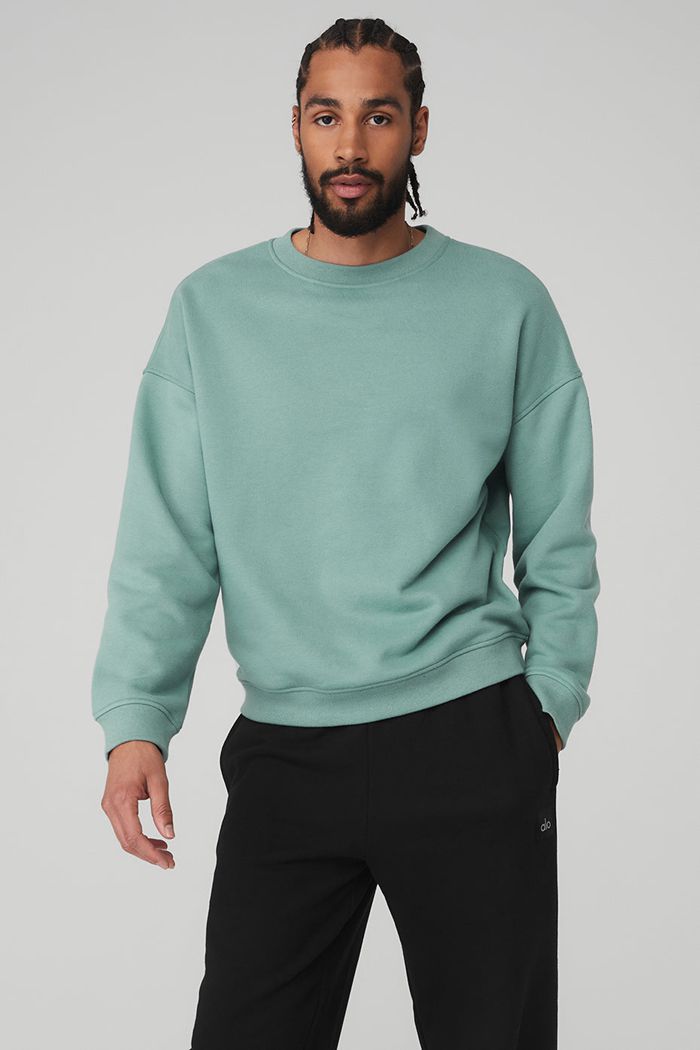 Alo Yoga Renown Crew Neck Men's Pullover Blue | AHZFIRJ-25