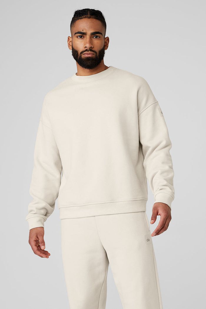 Alo Yoga Renown Crew Neck Men's Pullover Beige | ZDXUNTI-64