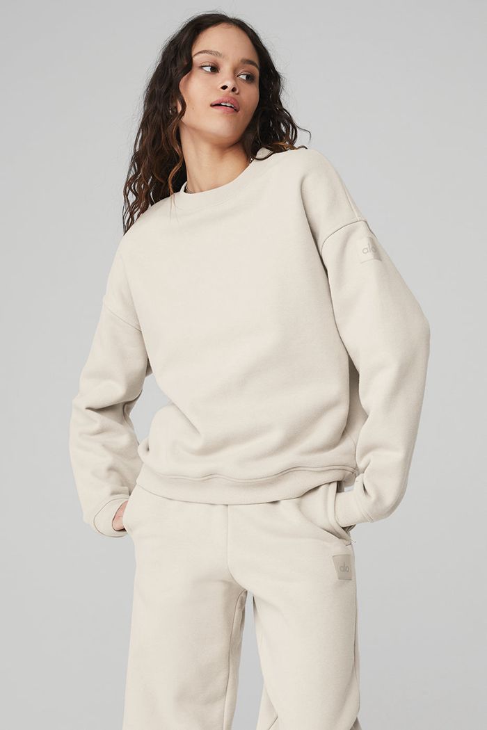 Alo Yoga Renown Crew Neck Women's Pullover Beige | AWPFOYV-43