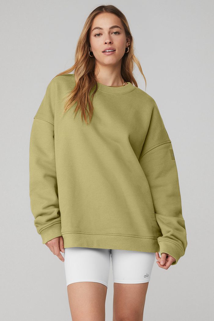 Alo Yoga Renown Crew Neck Women's Pullover Green | OXLQIUN-89