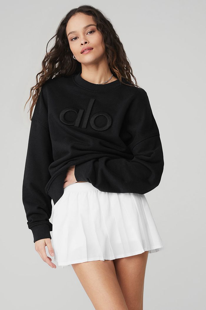 Alo Yoga Renown Heavy Weight Emblem Crew Neck Women's Pullover Black | JTAYFVD-07