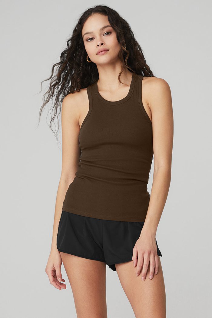 Alo Yoga Ribbed Aspire Full Length Women's Tank Tops Black | NZGSXVA-10