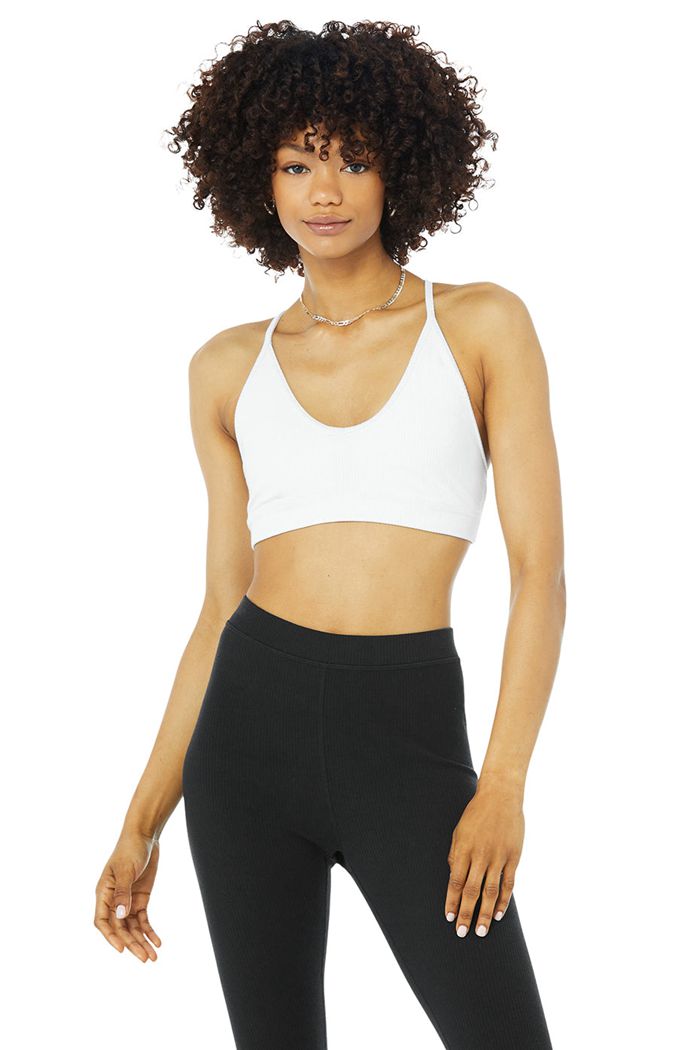 Alo Yoga Ribbed Blissful Women's Bras White | GWMRPIA-93